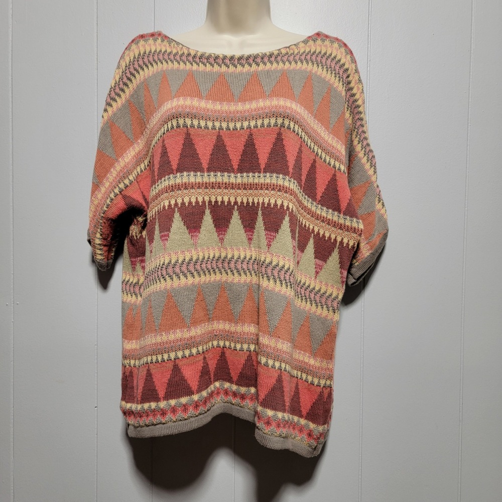 Chaps Denim Womens XL Cotton Short Sleeve Southwestern Geometric Knit Sweater